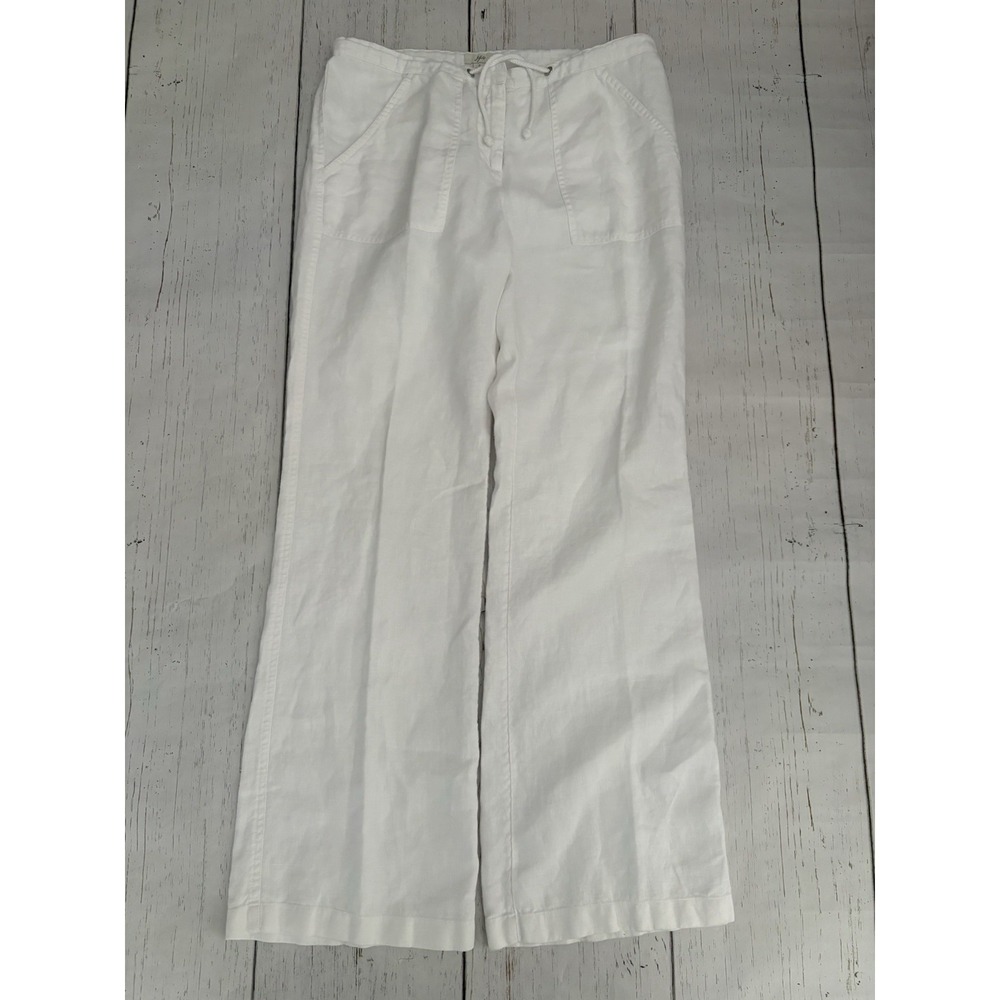 J. Jill Linen 100% Linen Women's White pants With Pockets Sz 4 Drawstring